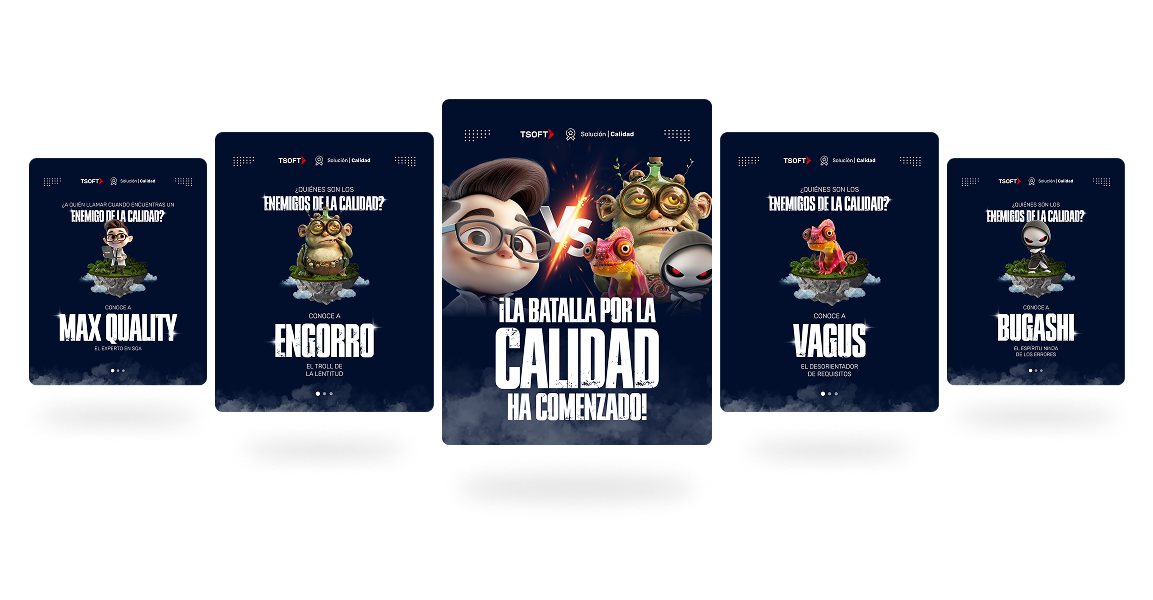 Personagens da campanha e peças digitais de awareness da Tsoft